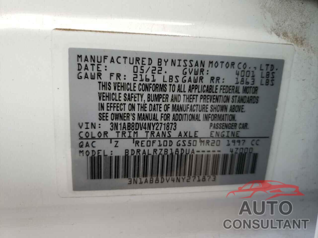 NISSAN SENTRA 2022 - 3N1AB8DV4NY271873