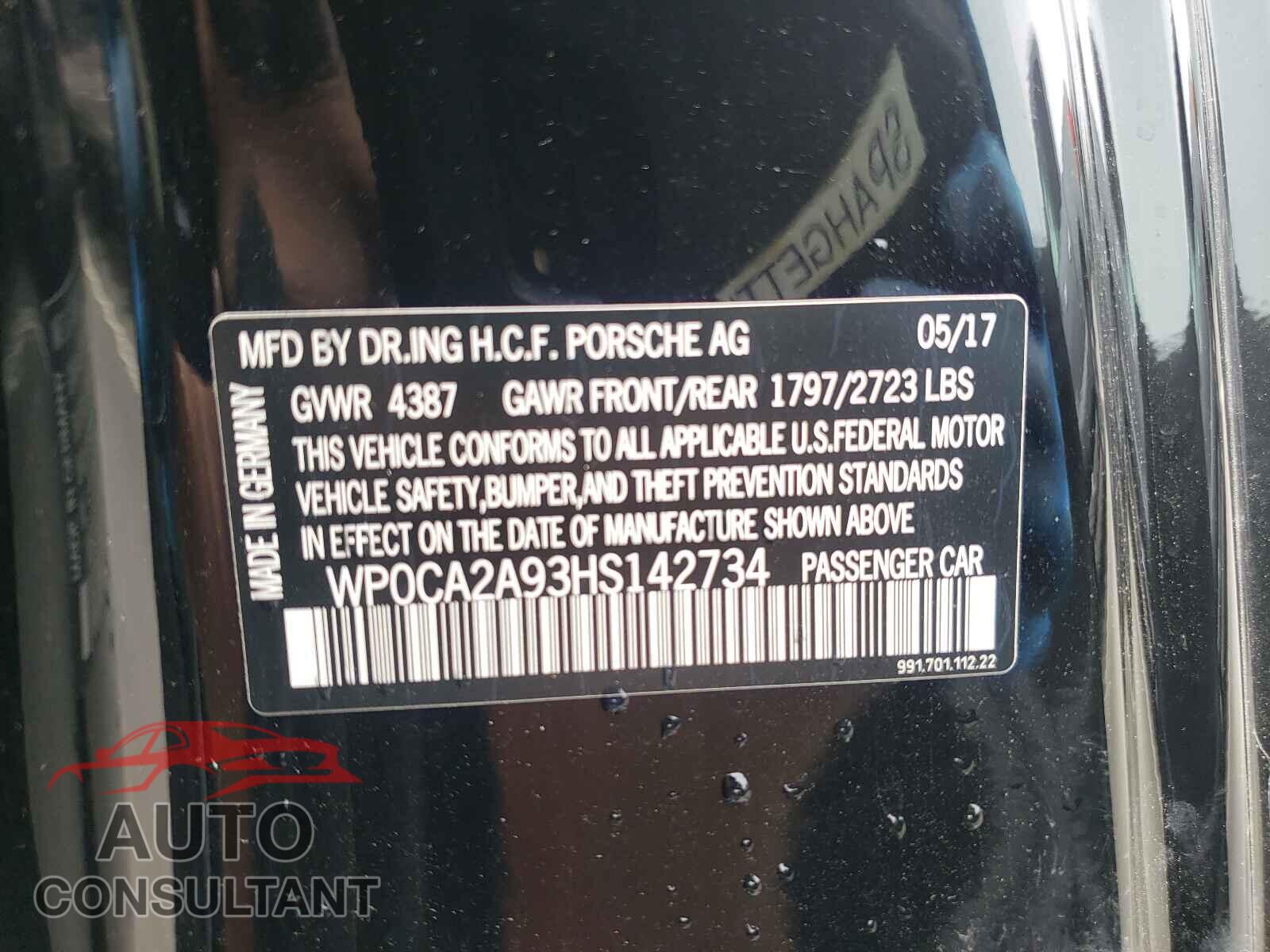 PORSCHE 911 2017 - WP0CA2A93HS142734