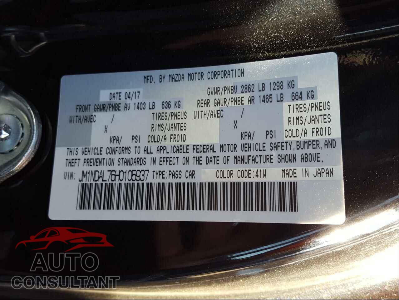 MAZDA MX5 2017 - JM1NDAL76H0105937