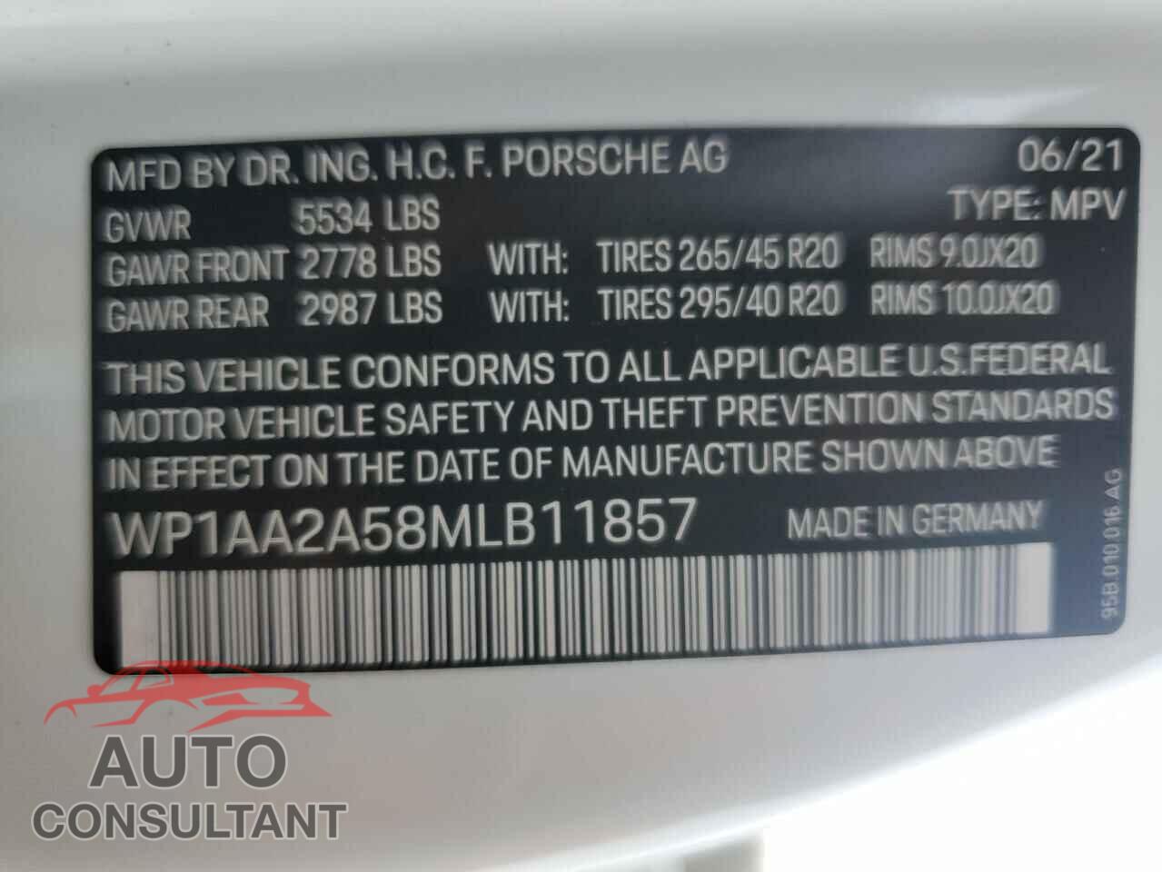 PORSCHE MACAN 2021 - WP1AA2A58MLB11857
