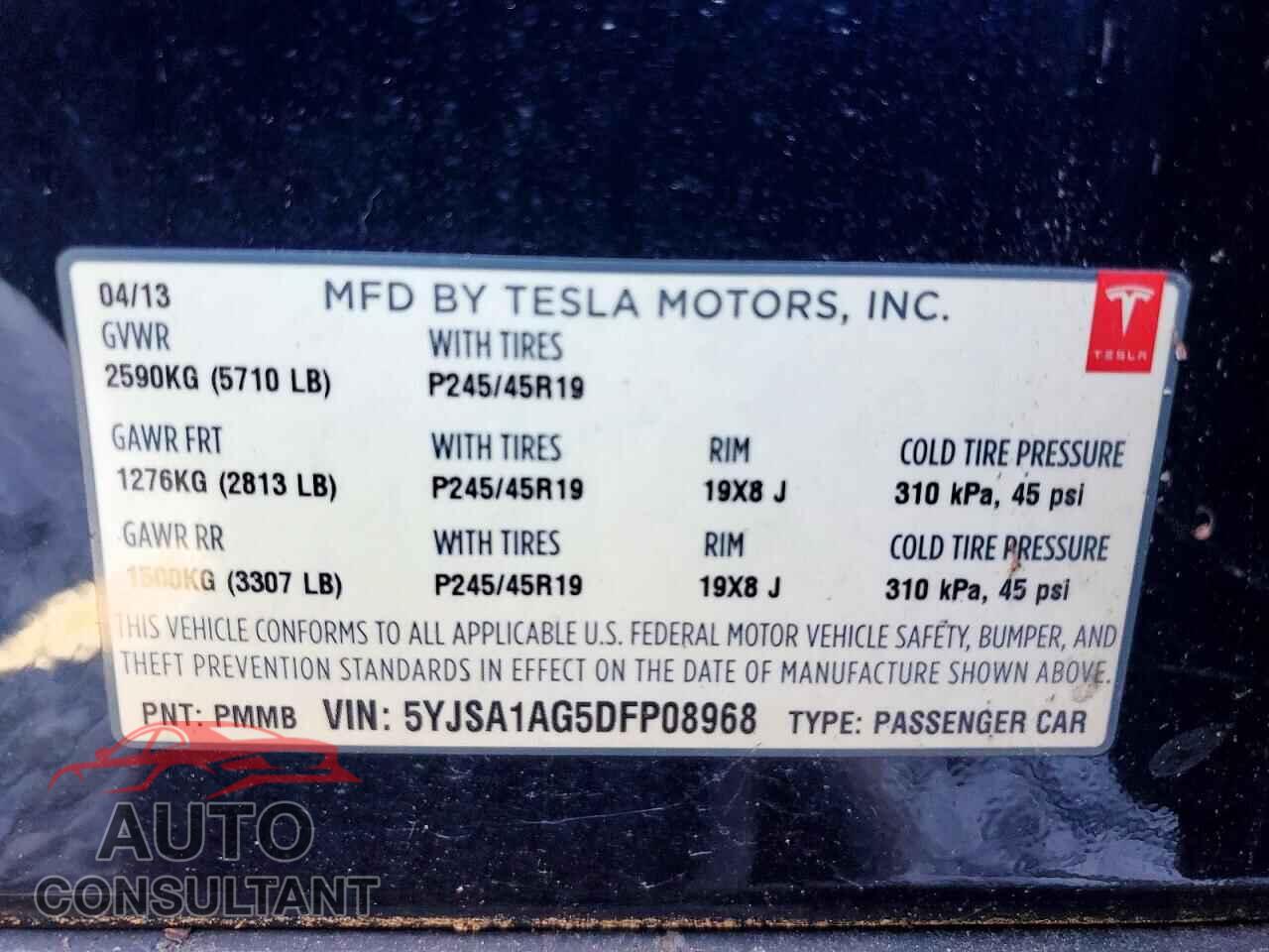 TESLA MODEL S 2013 - 5YJSA1AG5DFP08968