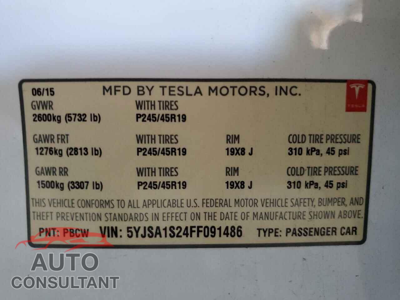 TESLA MODEL S 2015 - 5YJSA1S24FF091486