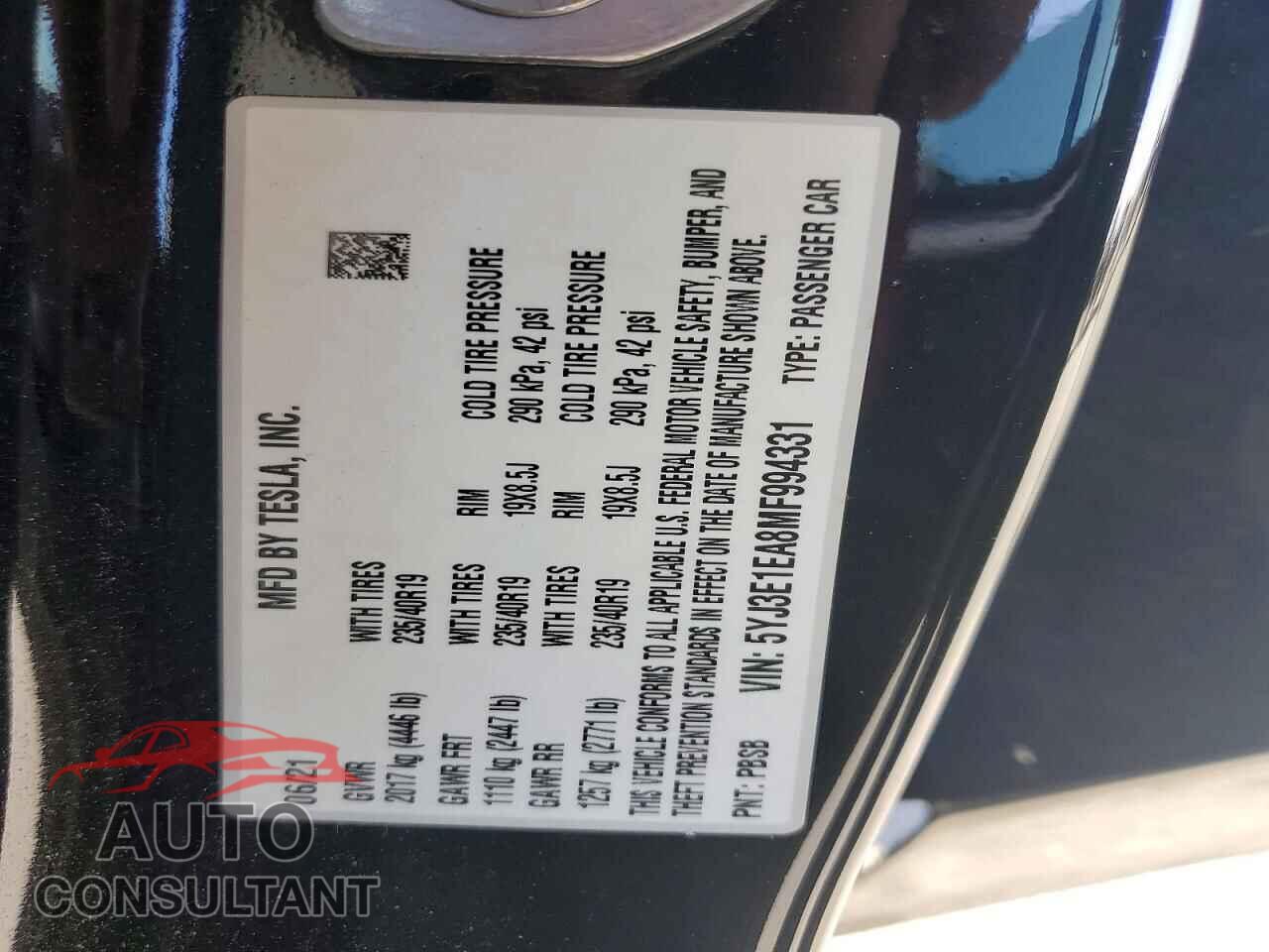 TESLA MODEL 3 2021 - 5YJ3E1EA8MF994331