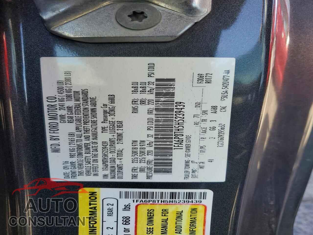 FORD MUSTANG 2017 - 1FA6P8TH5H5239439