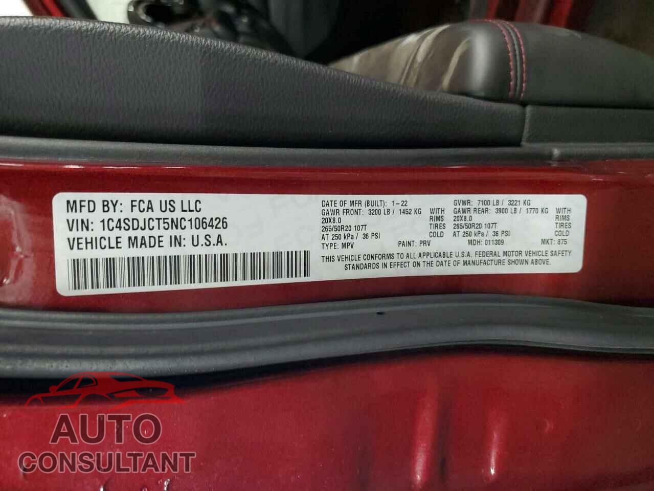DODGE DURANGO 2022 - 1C4SDJCT5NC106426