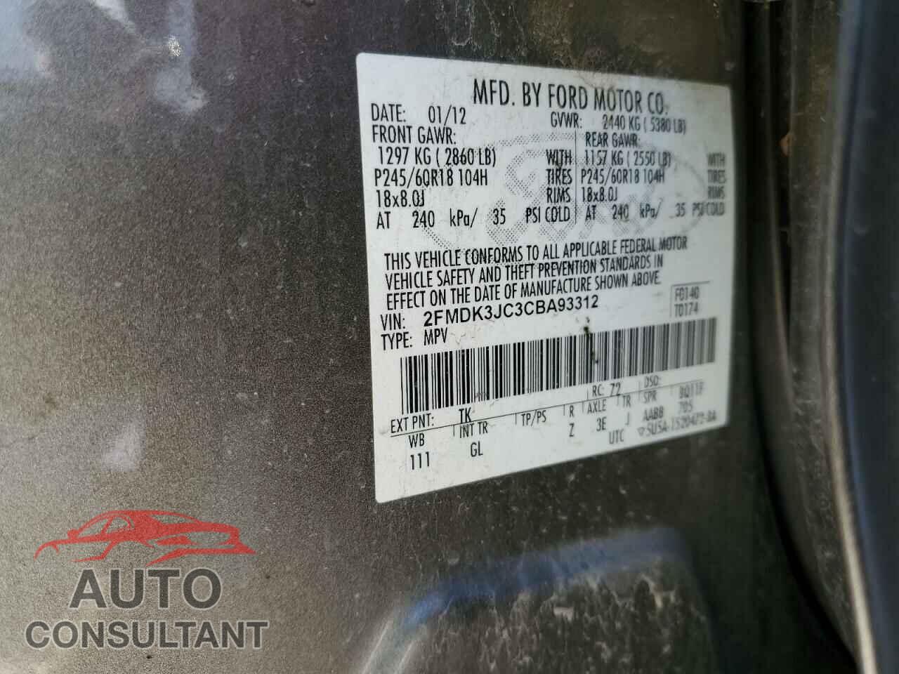 FORD EDGE 2012 - 2FMDK3JC3CBA93312