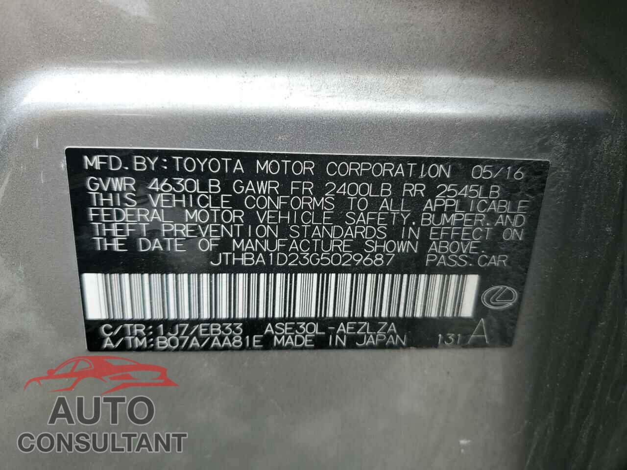 LEXUS IS 2016 - JTHBA1D23G5029687