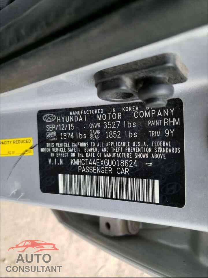 HYUNDAI ACCENT 2016 - KMHCT4AEXGU018624