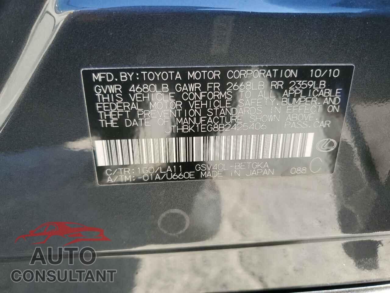 LEXUS ES350 2011 - JTHBK1EG8B2425406