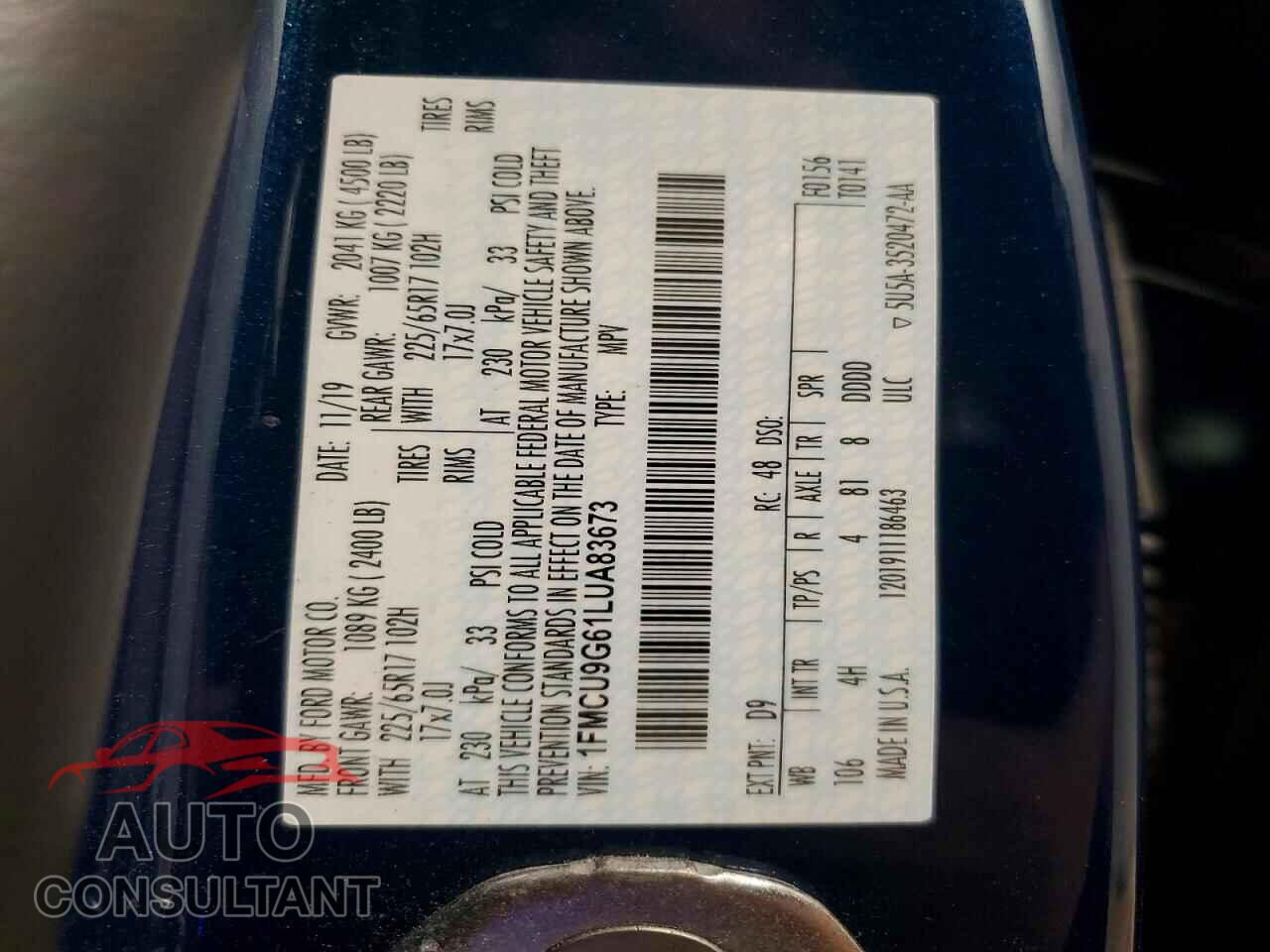 FORD ESCAPE 2020 - 1FMCU9G61LUA83673