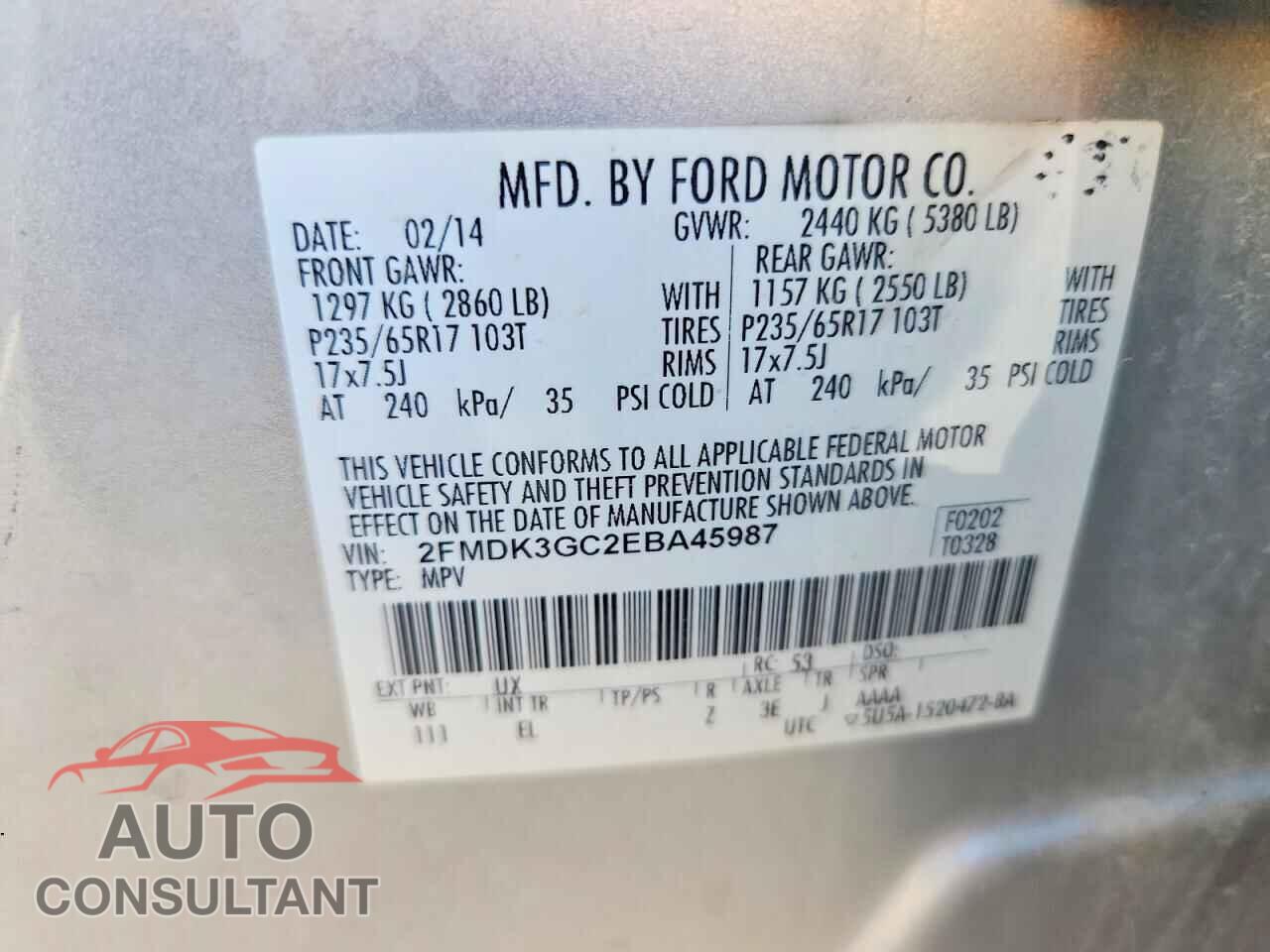 FORD EDGE 2014 - 2FMDK3GC2EBA45987
