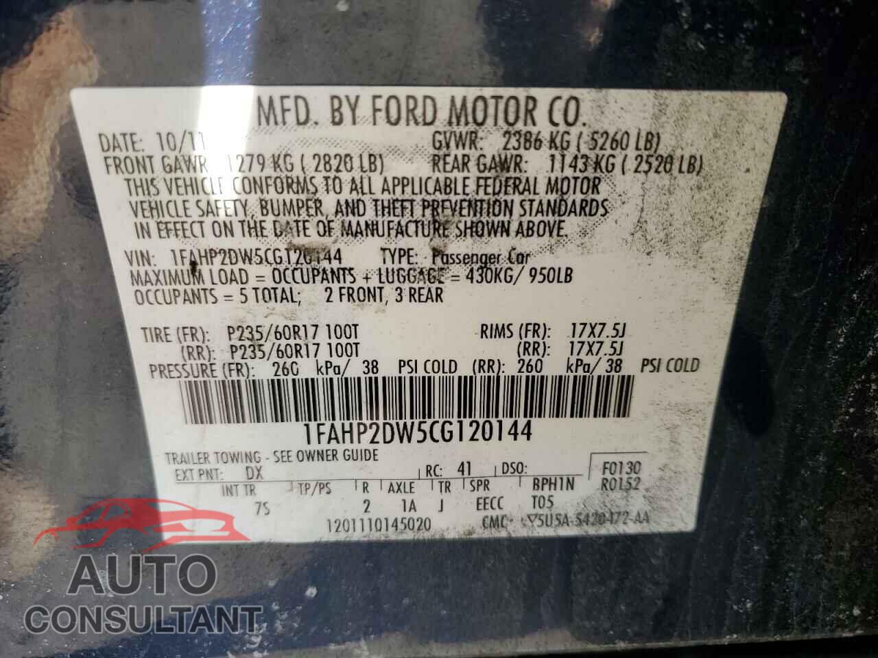 FORD TAURUS 2012 - 1FAHP2DW5CG120144