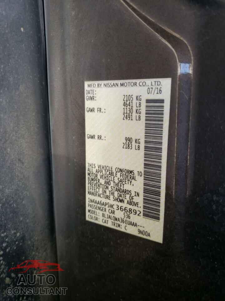 NISSAN MAXIMA 2017 - 1N4AA6AP5HC366892