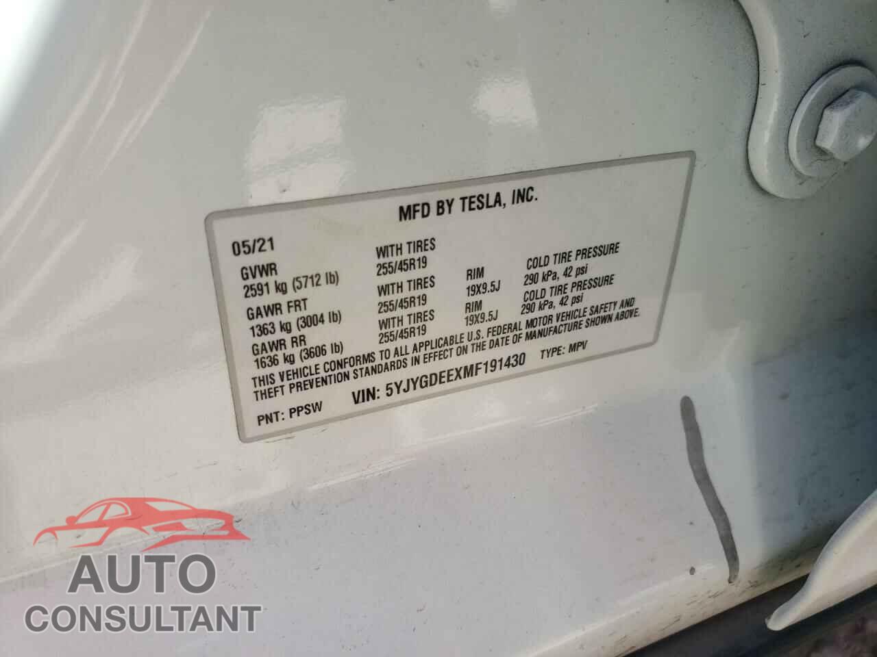 TESLA MODEL Y 2021 - 5YJYGDEEXMF191430