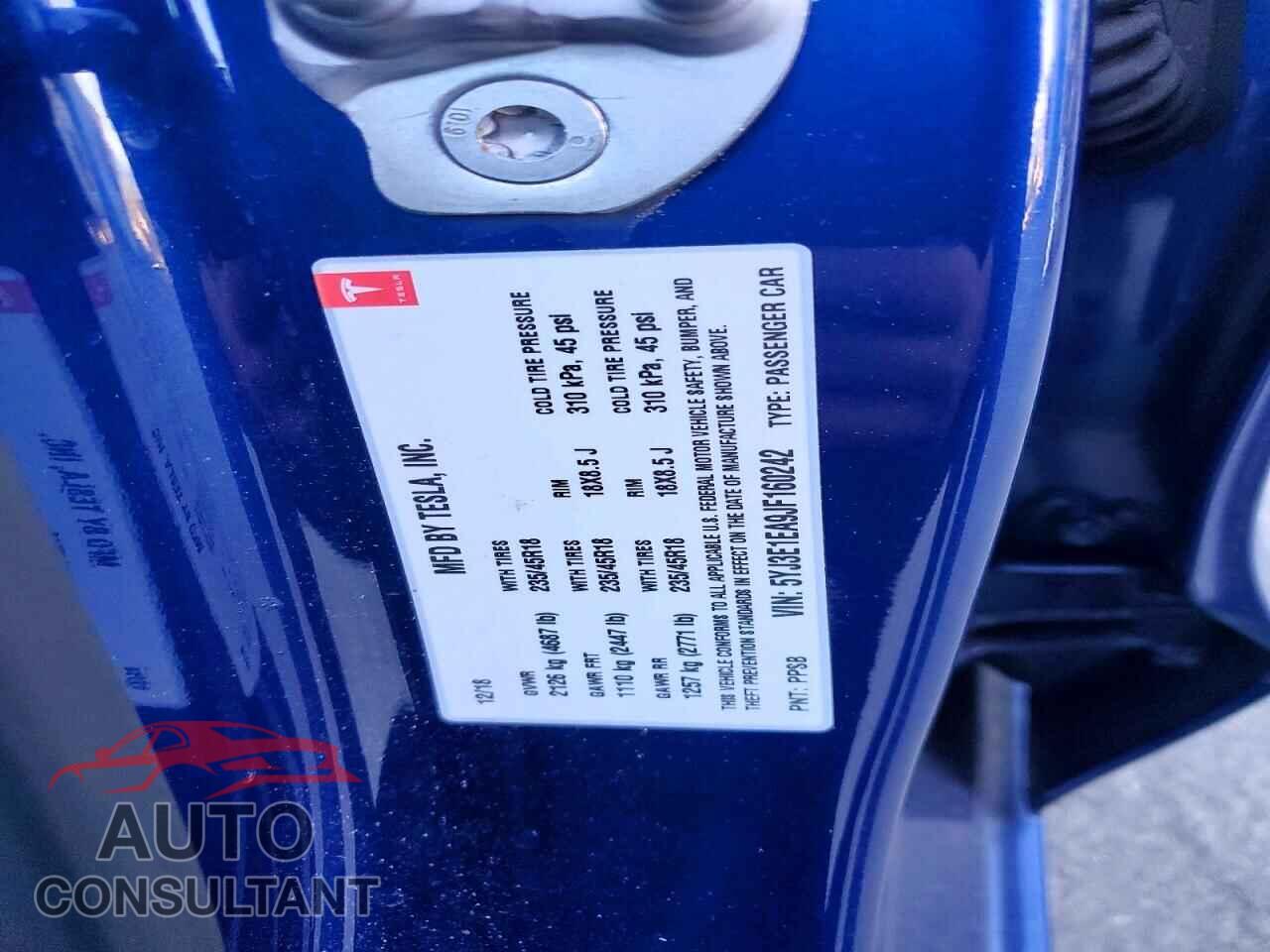 TESLA MODEL 3 2018 - 5YJ3E1EA9JF160242