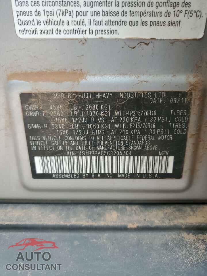 SUBARU OUTBACK 2012 - 4S4BRBAC5C3205704