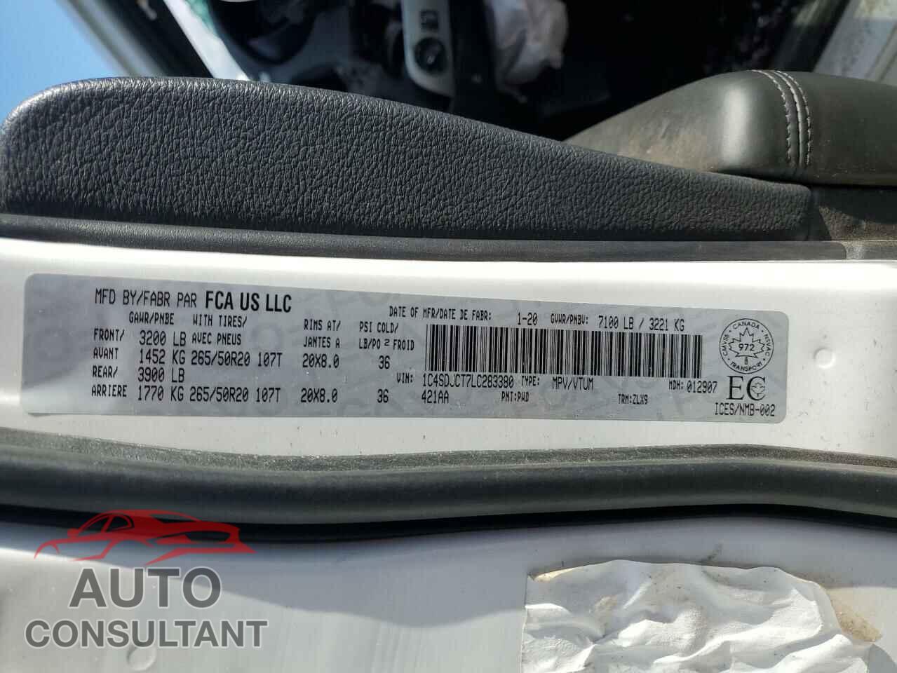 DODGE DURANGO 2020 - 1C4SDJCT7LC283380