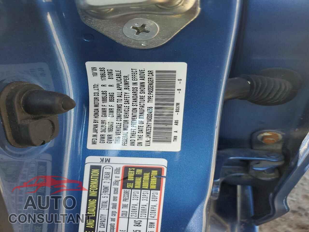 HONDA INSIGHT 2010 - JHMZE2H71AS024656