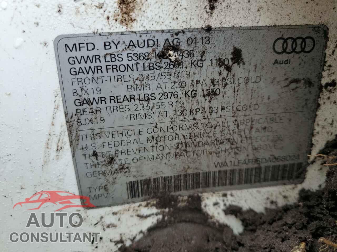 AUDI Q5 2013 - WA1LFAFP5DA058024