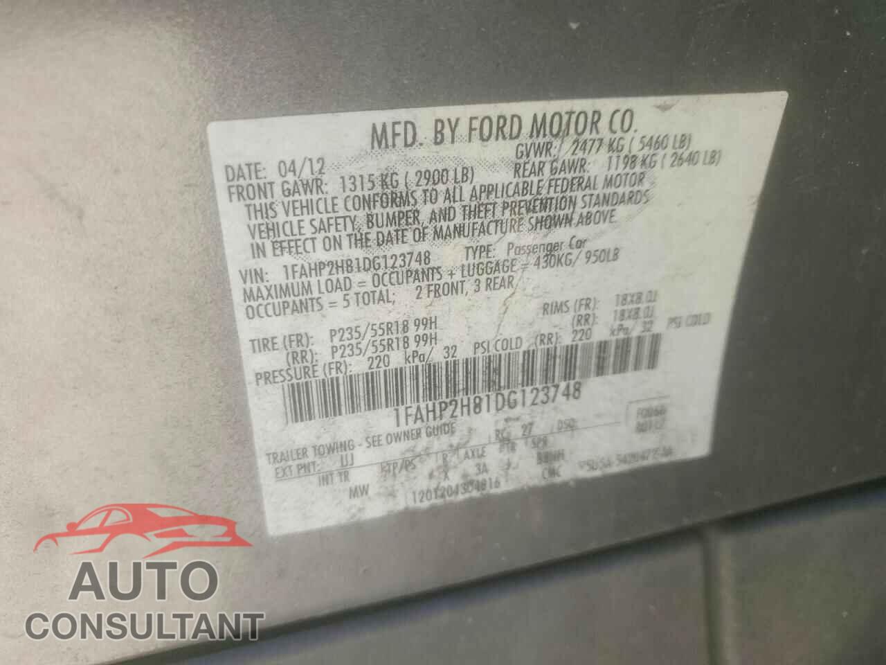 FORD TAURUS 2013 - 1FAHP2H81DG123748