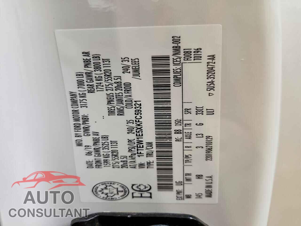 FORD UNKNOWN 2019 - 1FTEW1E5XKFC59321