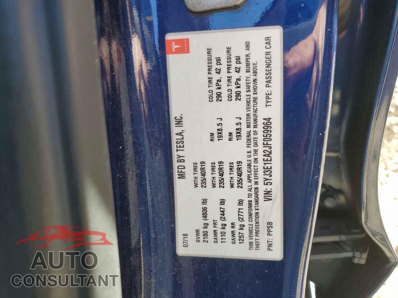 TESLA MODEL 3 2018 - 5YJ3E1EA2JF059964