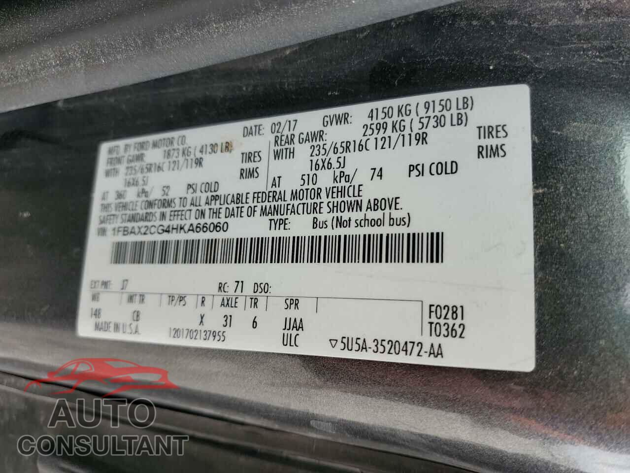 FORD TRANSIT 2017 - 1FBAX2CG4HKA66060