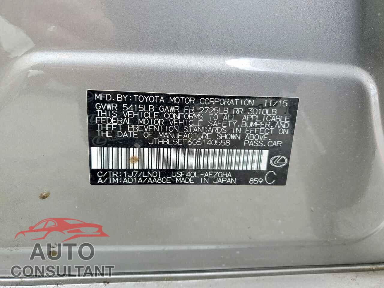 LEXUS LS 460 2016 - JTHBL5EF6G5140558