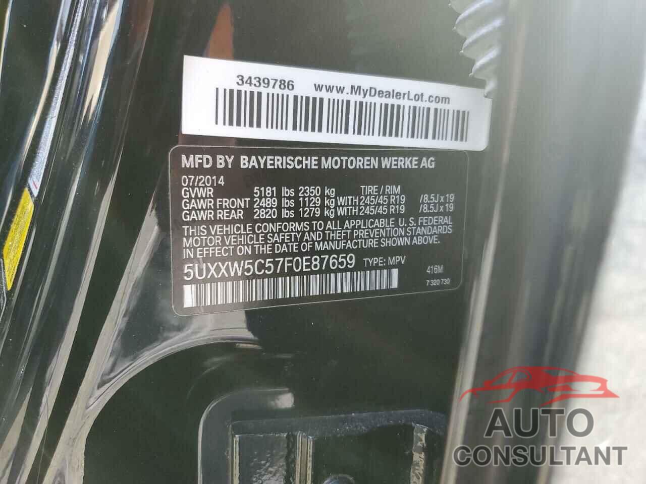 BMW X4 2015 - 5UXXW5C57F0E87659