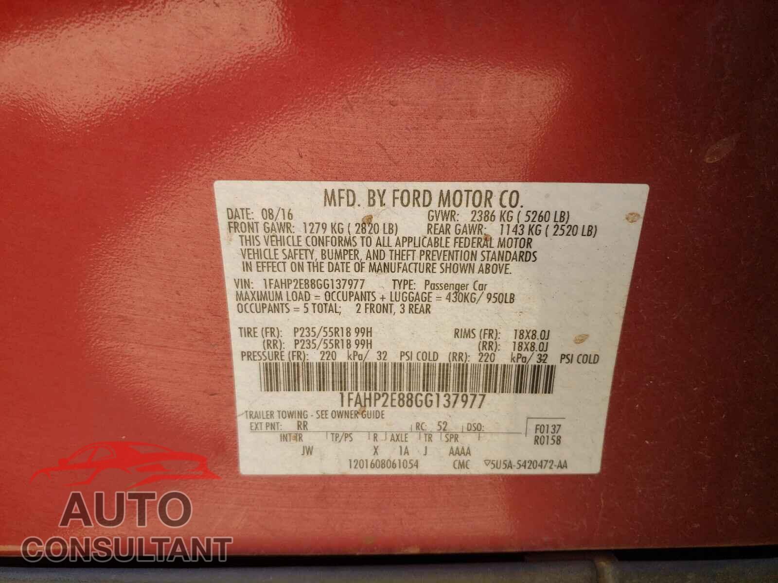 FORD TAURUS 2016 - 1FAHP2E88GG137977
