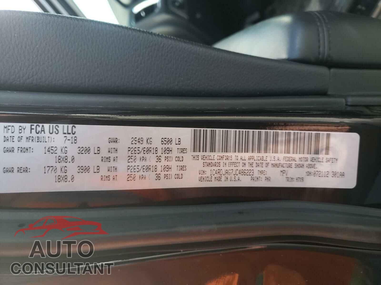 DODGE DURANGO 2018 - 1C4RDJAG7JC486223