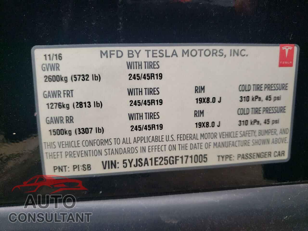 TESLA MODEL S 2016 - 5YJSA1E25GF171005