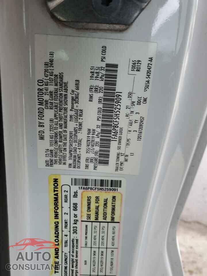 FORD MUSTANG 2017 - 1FA6P8CF5H5259091