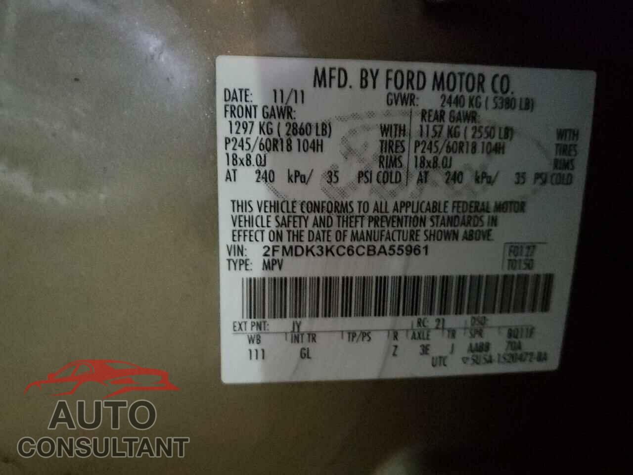 FORD EDGE 2012 - 2FMDK3KC6CBA55961