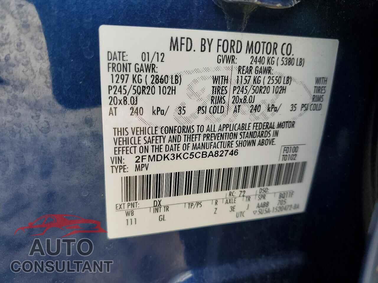 FORD EDGE 2012 - 2FMDK3KC5CBA82746