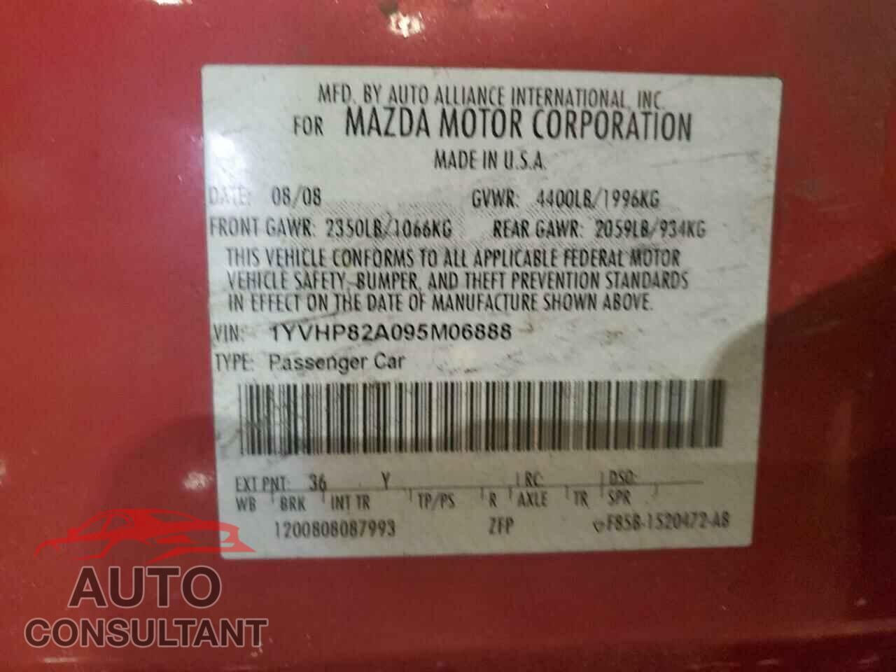 MAZDA 6 2009 - 1YVHP82A095M06888