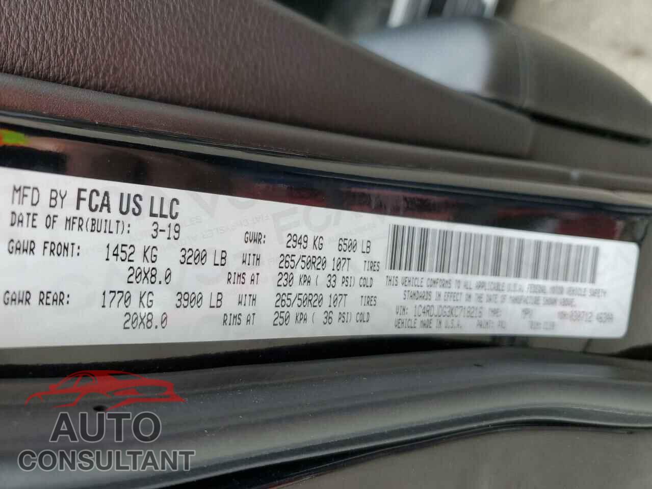 DODGE DURANGO 2019 - 1C4RDJDG3KC718216