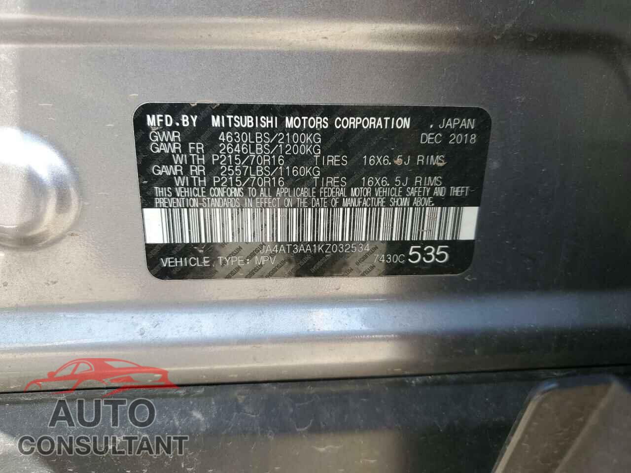 MITSUBISHI ECLIPSE 2019 - JA4AT3AA1KZ032534