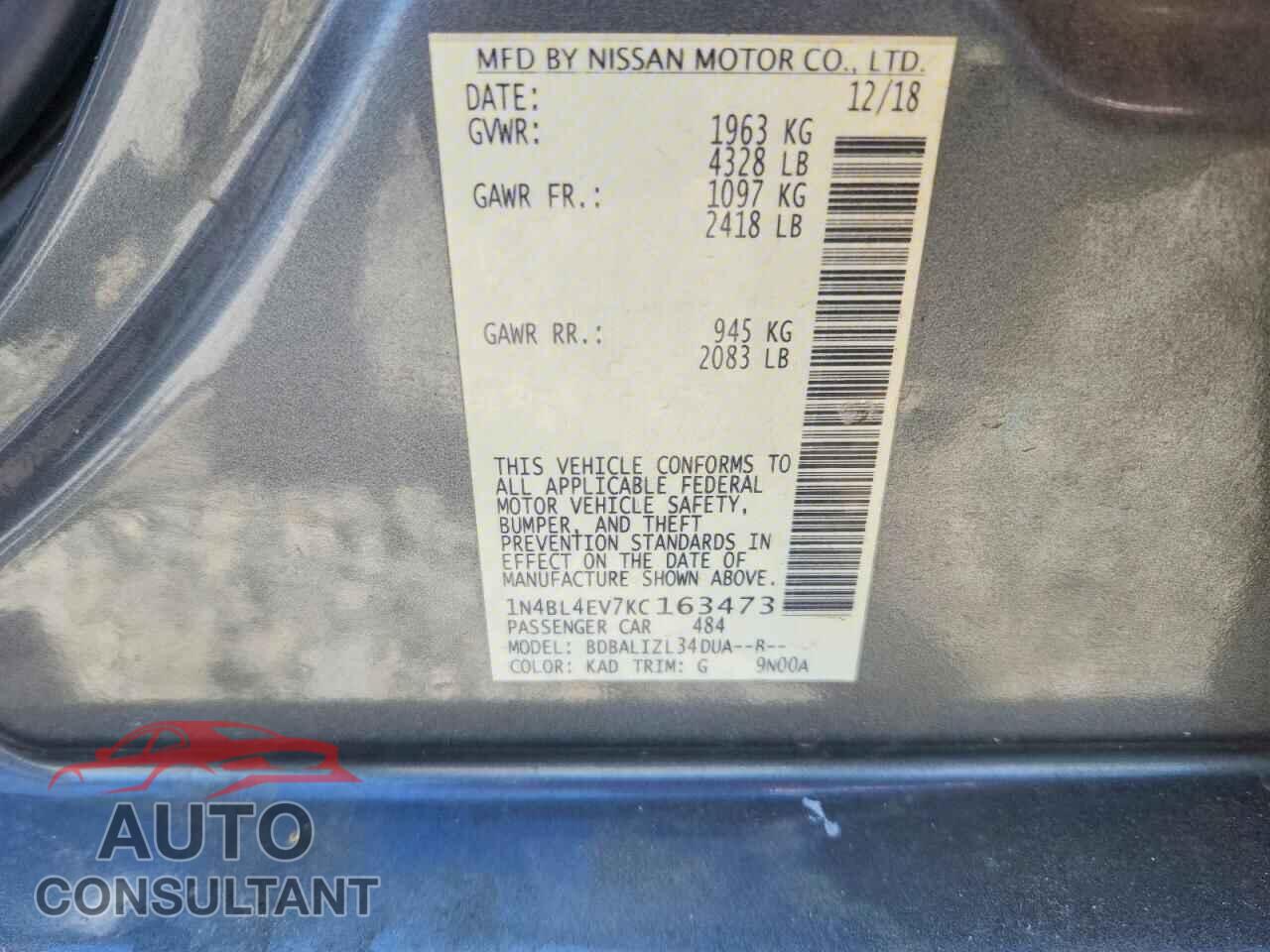 NISSAN ALTIMA 2019 - 1N4BL4EV7KC163473