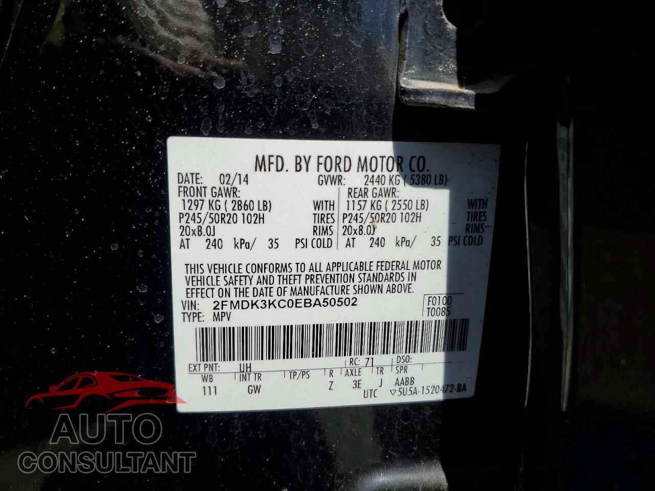 FORD EDGE 2014 - 2FMDK3KC0EBA50502