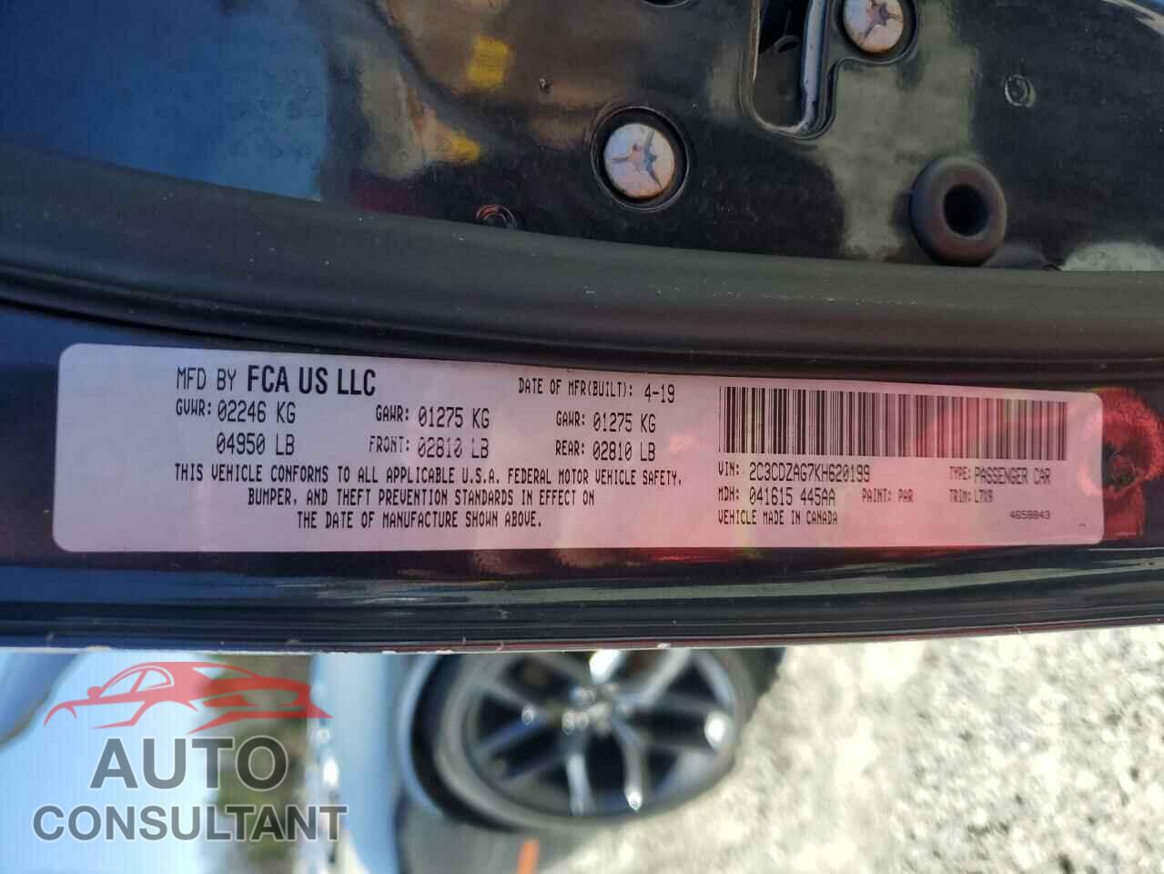 DODGE CHALLENGER 2019 - 2C3CDZAG7KH620199