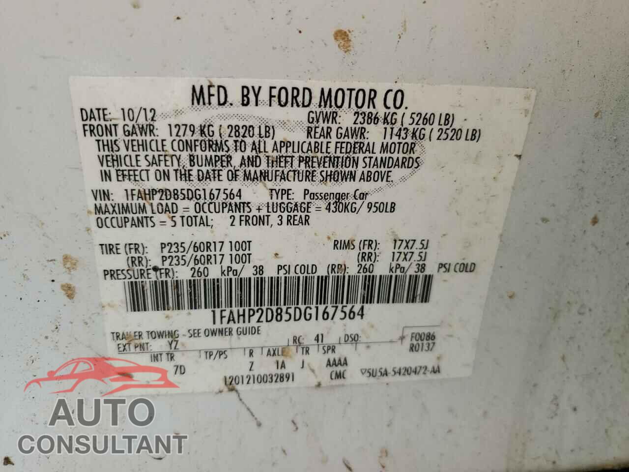 FORD TAURUS 2013 - 1FAHP2D85DG167564