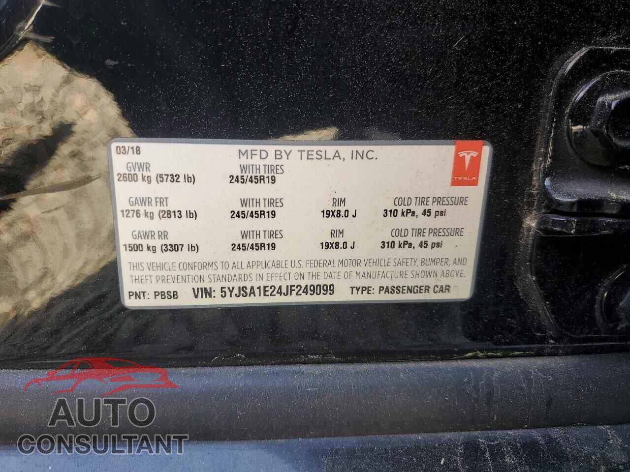 TESLA MODEL S 2018 - 5YJSA1E24JF249099
