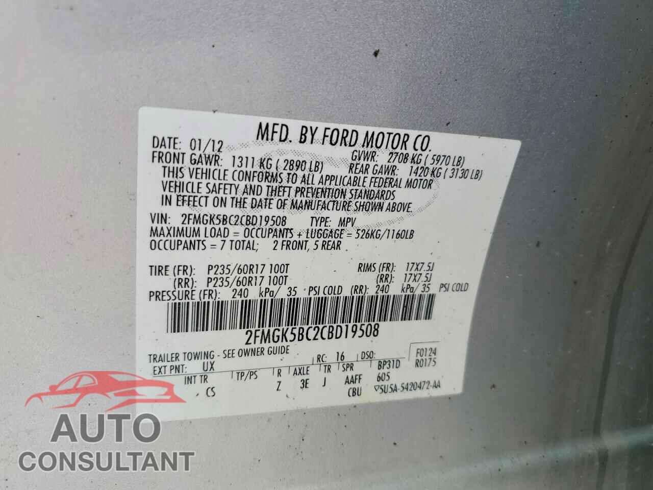FORD FLEX 2012 - 2FMGK5BC2CBD19508