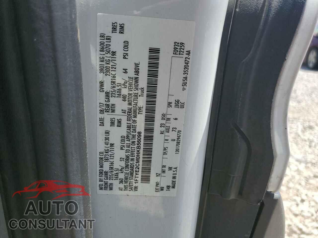 FORD TRANSIT CO 2017 - 1FTYE2CM0HKB56098