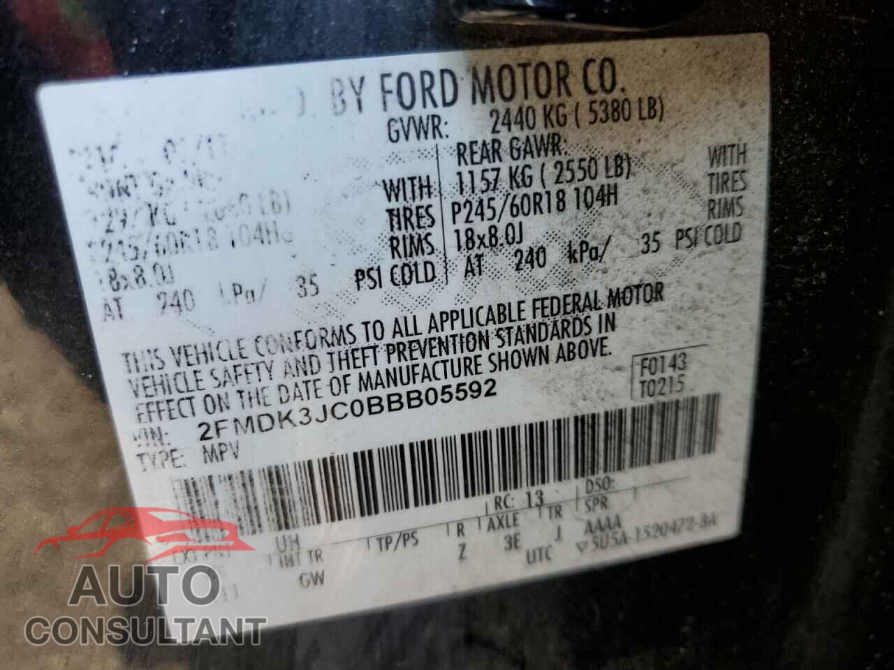 FORD EDGE 2011 - 2FMDK3JC0BBB05592