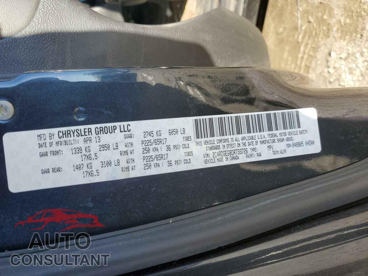 DODGE CARAVAN 2013 - 2C4RDGEG8DR733726