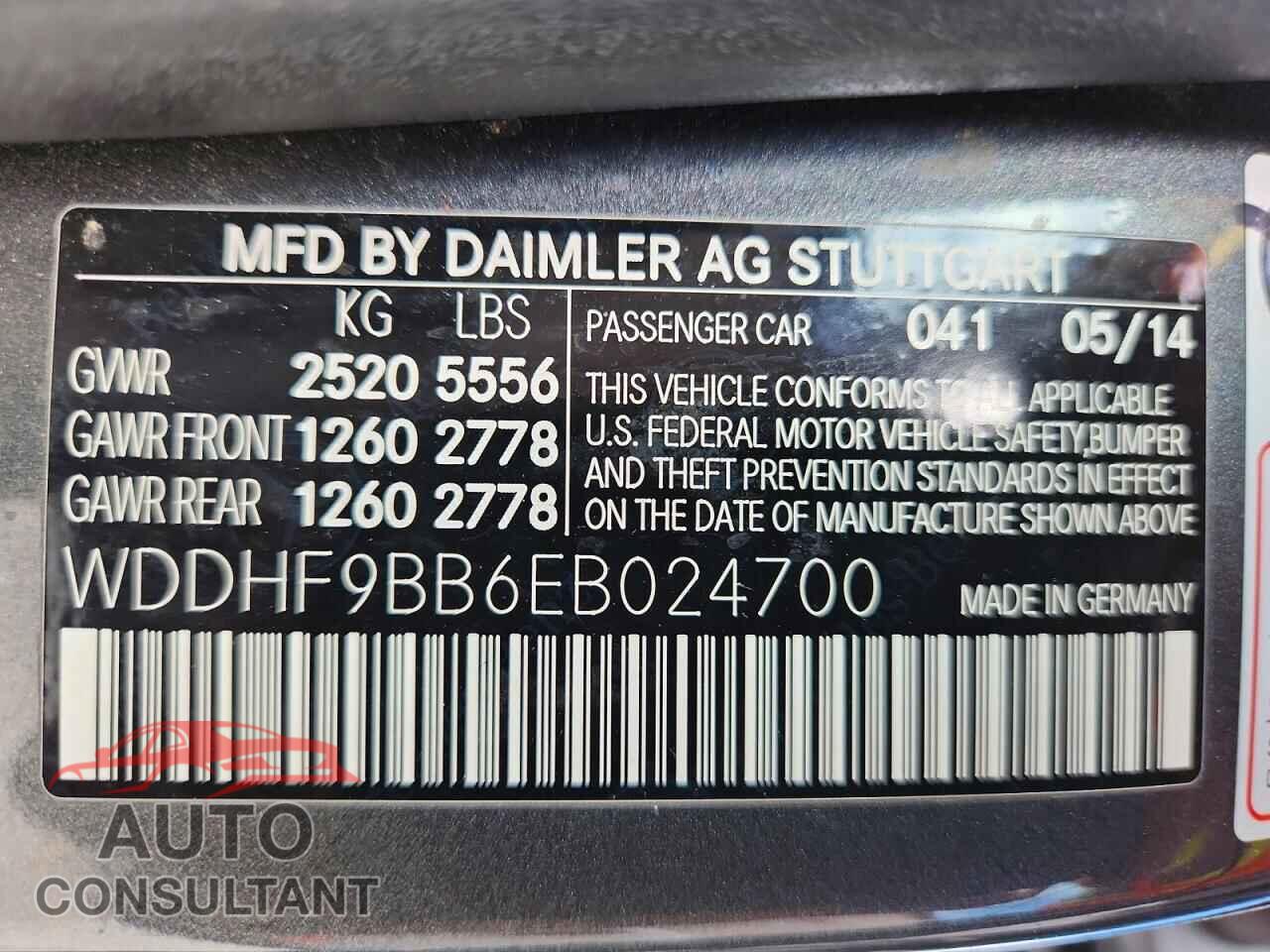 MERCEDES-BENZ E-CLASS 2014 - WDDHF9BB6EB024700