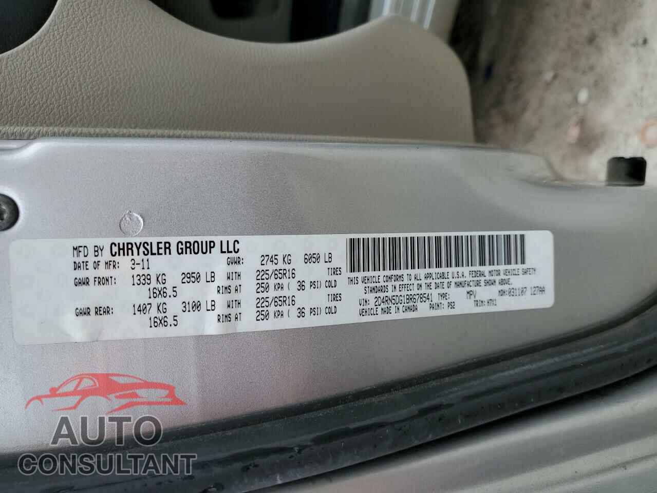 DODGE CARAVAN 2011 - 2D4RN5DG1BR678541