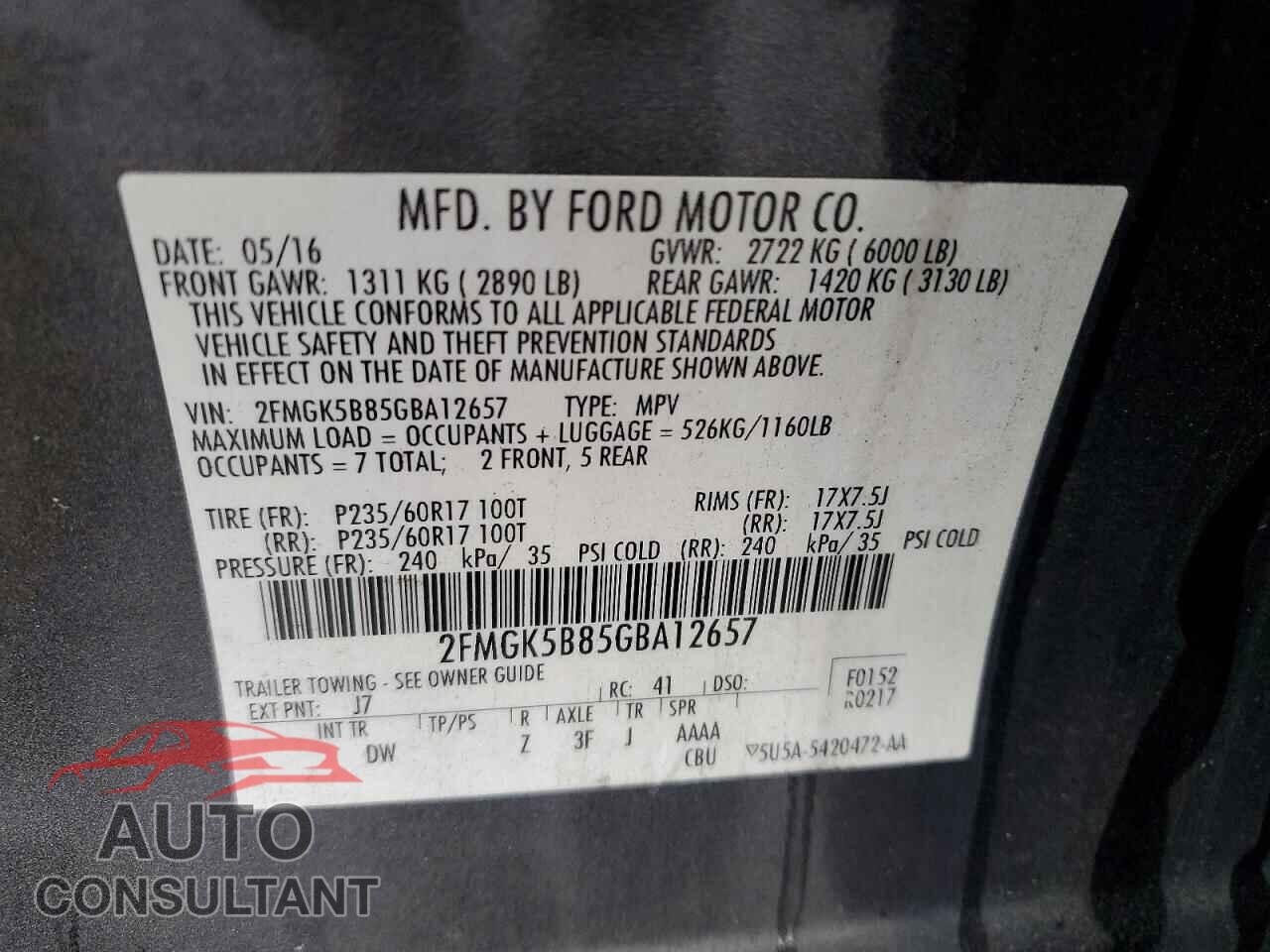 FORD FLEX 2016 - 2FMGK5B85GBA12657